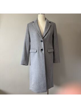 LOFT Classic Single Breasted Gray Trench Wool Blend Coat SZ XS